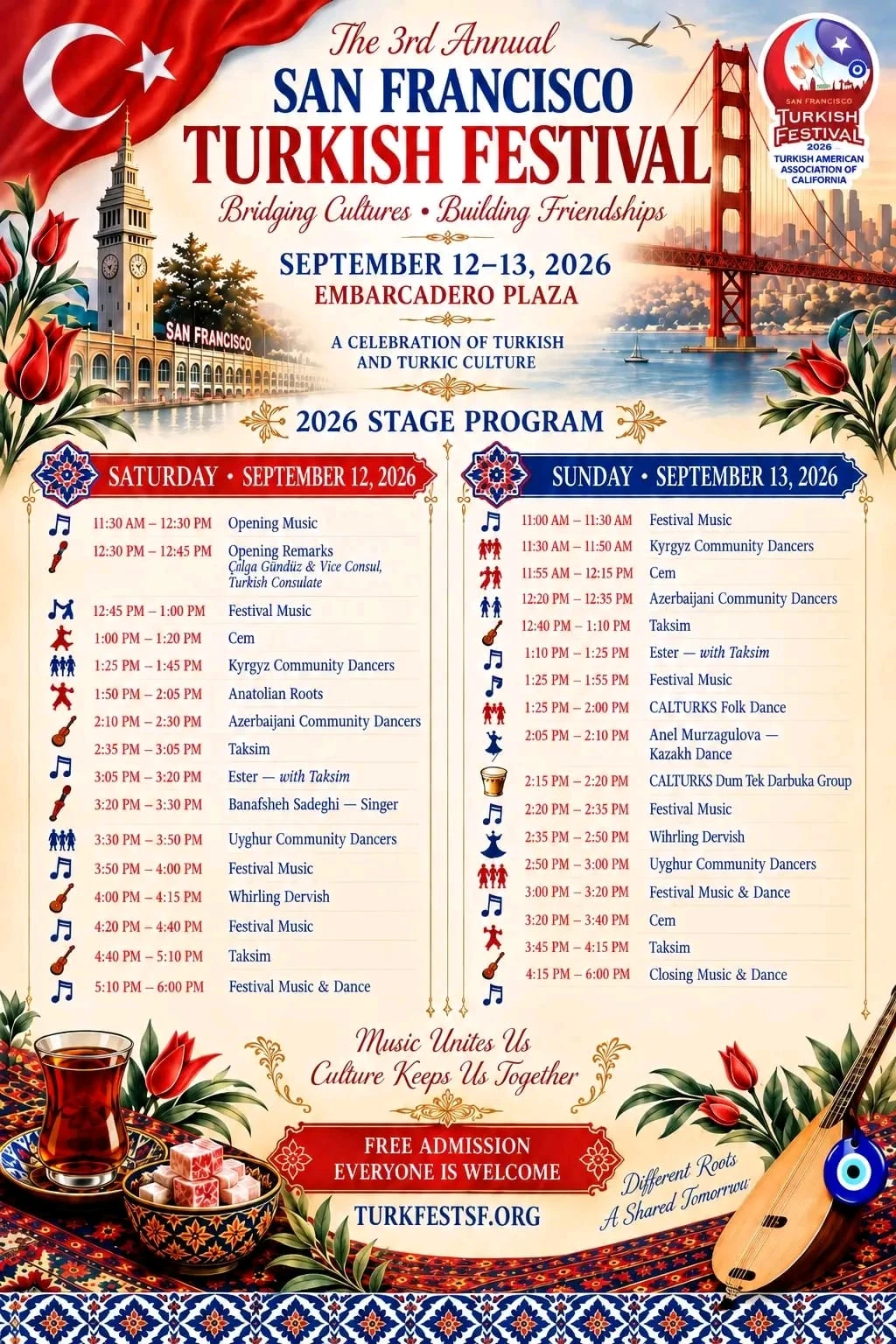 TurkFest SF 2026 stage program for September 12 and 13